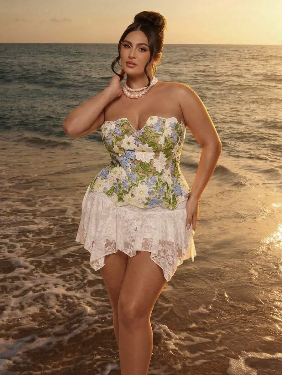 SHEIN BIAŁY GORSETOWY TOP WZÓR KWIATY PK01__48