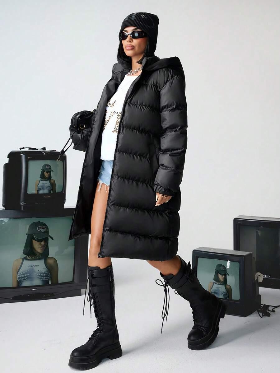 SHEIN CZARNA PIKOWANA KURTKA ZAMEK W01__L