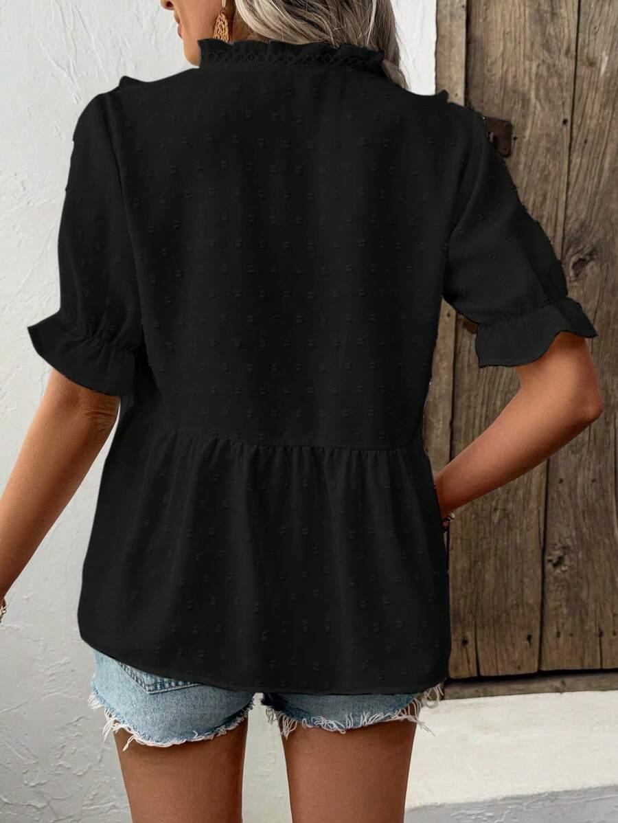 SHEIN CZARNA BLUZKA KRÓTKI RĘKAW S06__M
