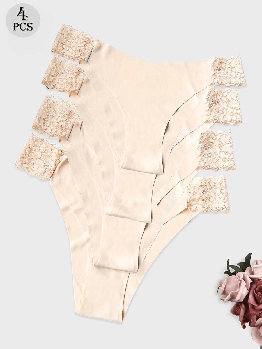 SHEIN BEŻOWE MAJTKI KORONKA 4-PACK S06__L