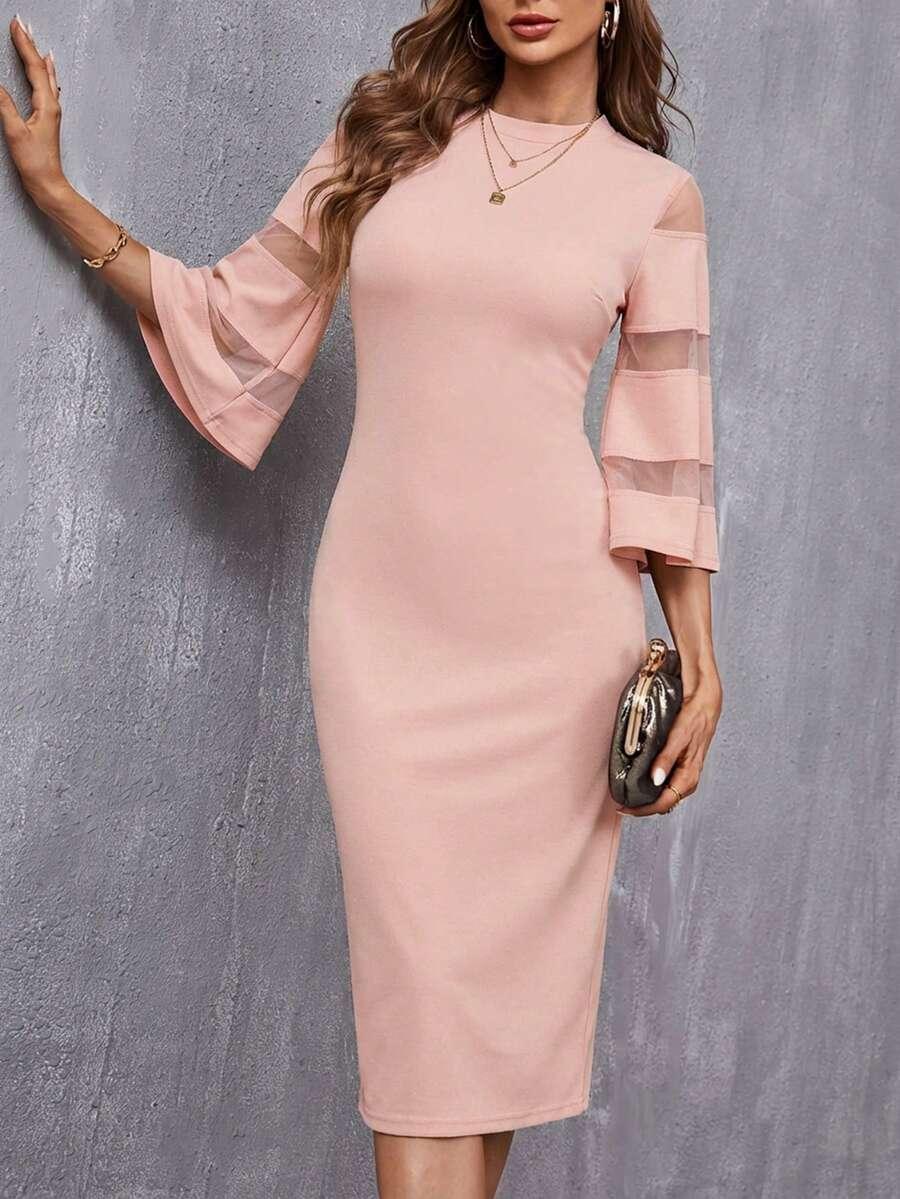 SHEIN RÓŻOWA SUKIENKA OKRĄGŁY DEKOLT S06__S