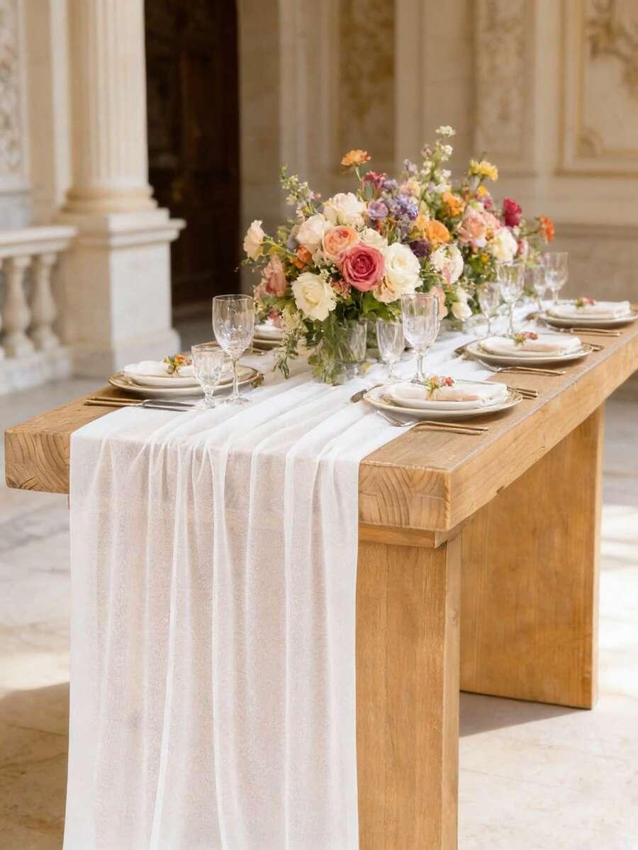 SHEIN BIAŁY BIEŻNIK NA STÓŁ S07__75X300CM