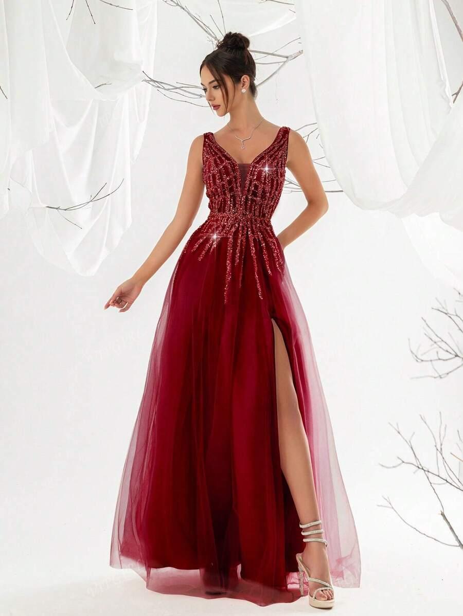 SHEIN CZERWONA SUKIENKA ZDOBIENIE S06__S