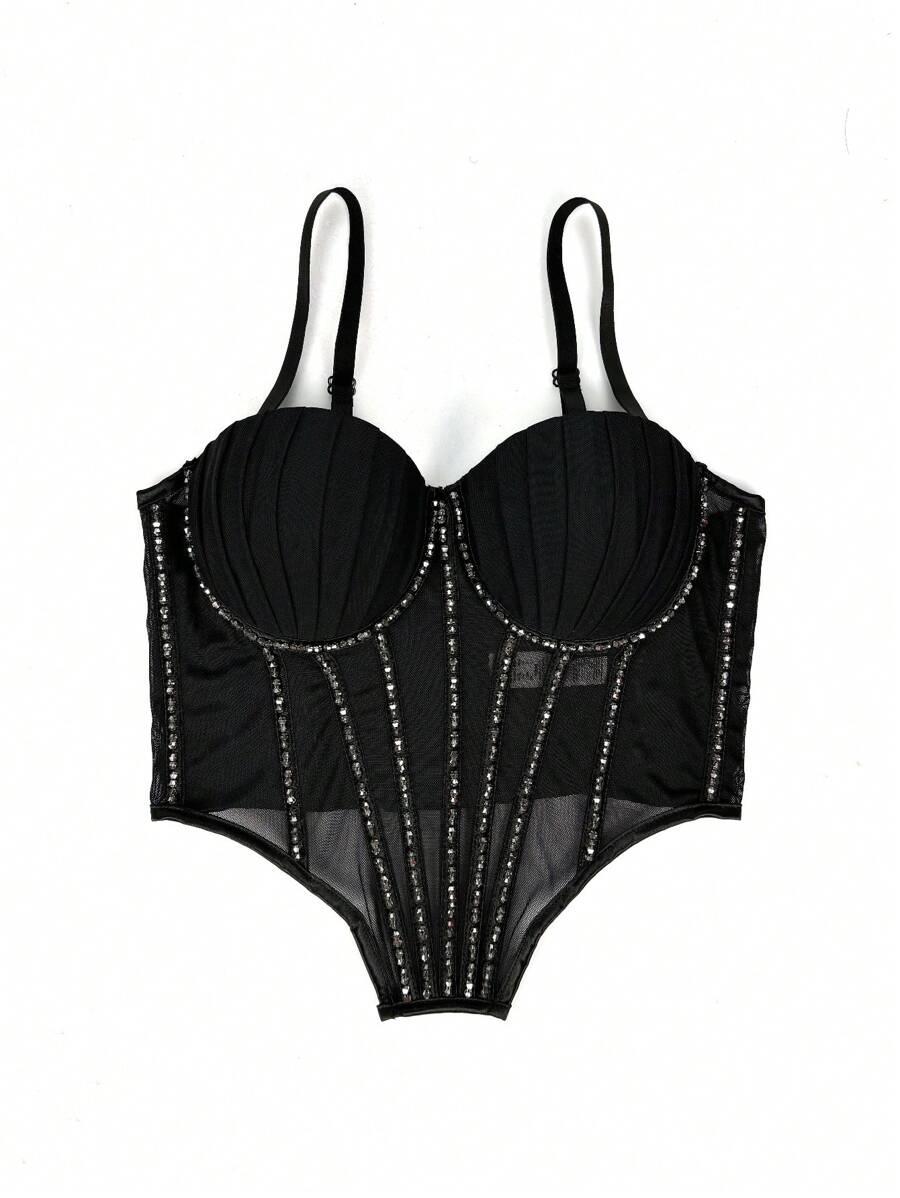 SHEIN CZARNY GORSET ZDOBIENIE S06__XS