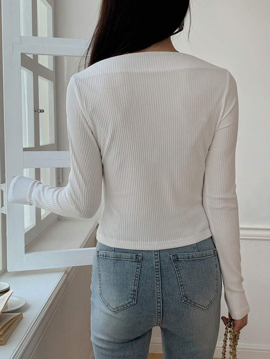 SHEIN BIAŁA BLUZKA DŁUGI RĘKAW ZDOBIENIE S06__M