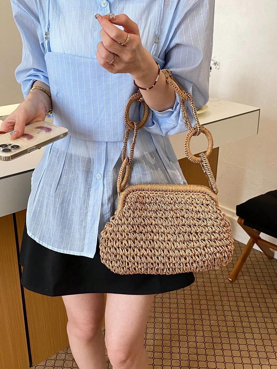 SHEIN BRĄZOWA PLECIONA TOREBKA S07__30X1X21CM