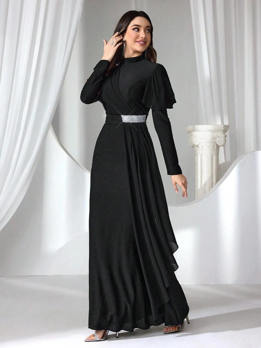 SHEIN CZARNA MAXI SUKIENKA ZDOBIENIE S06__M
