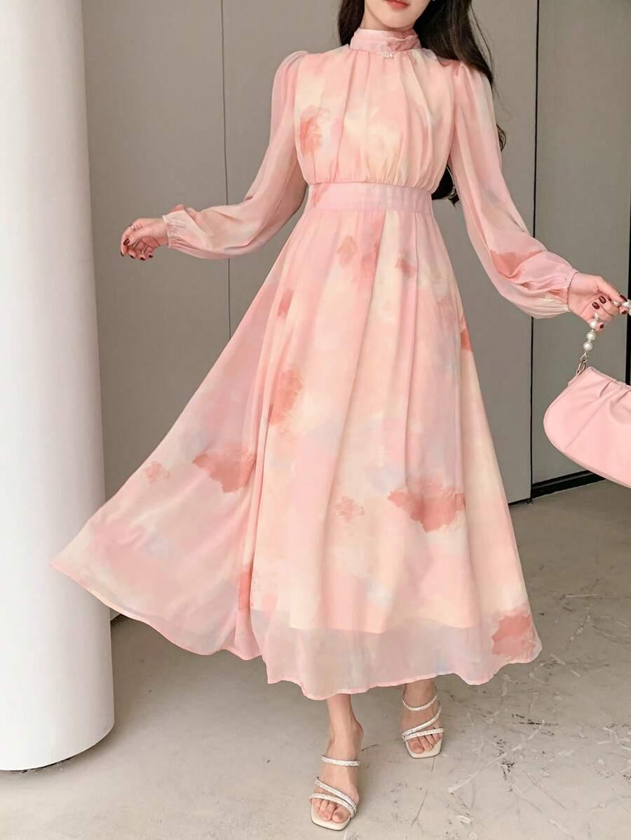 SHEIN RÓŻOWA SUKIENKA DŁUGI RĘKAW S06__L