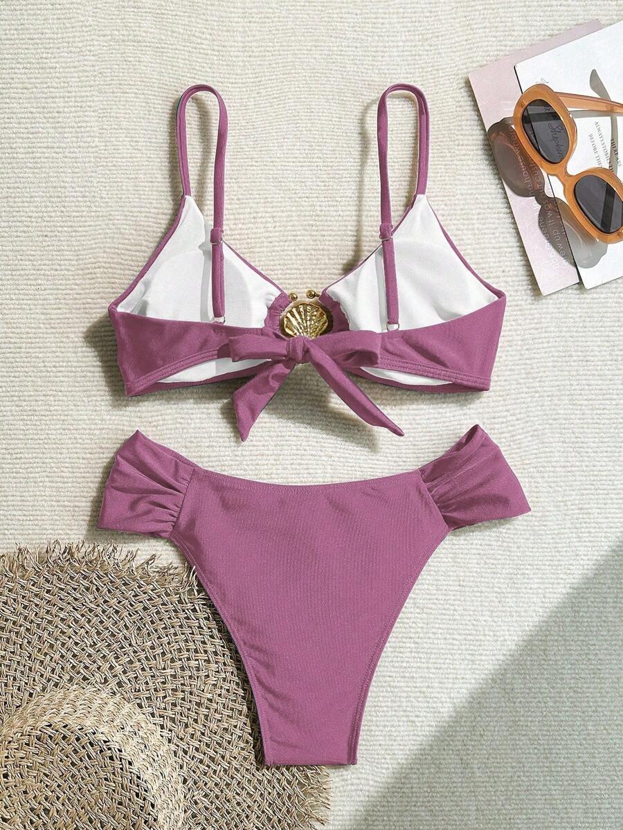 SWIM BASICS FIOLETOWY DWUCZĘŚCIOWY STRÓJ KĄPIELOWY ZDOBIENIE S09__M