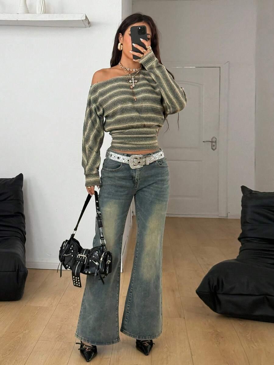 SHEIN SWETER DŁUGI RĘKAW PASKI S06__S