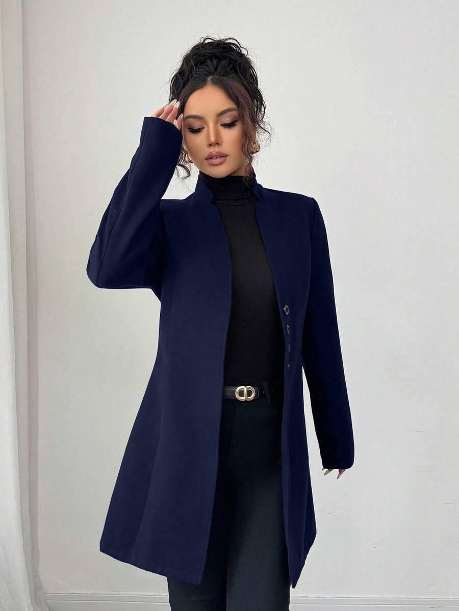 SHEIN GRANATOWY PŁASZCZ GUZIKI W01__L