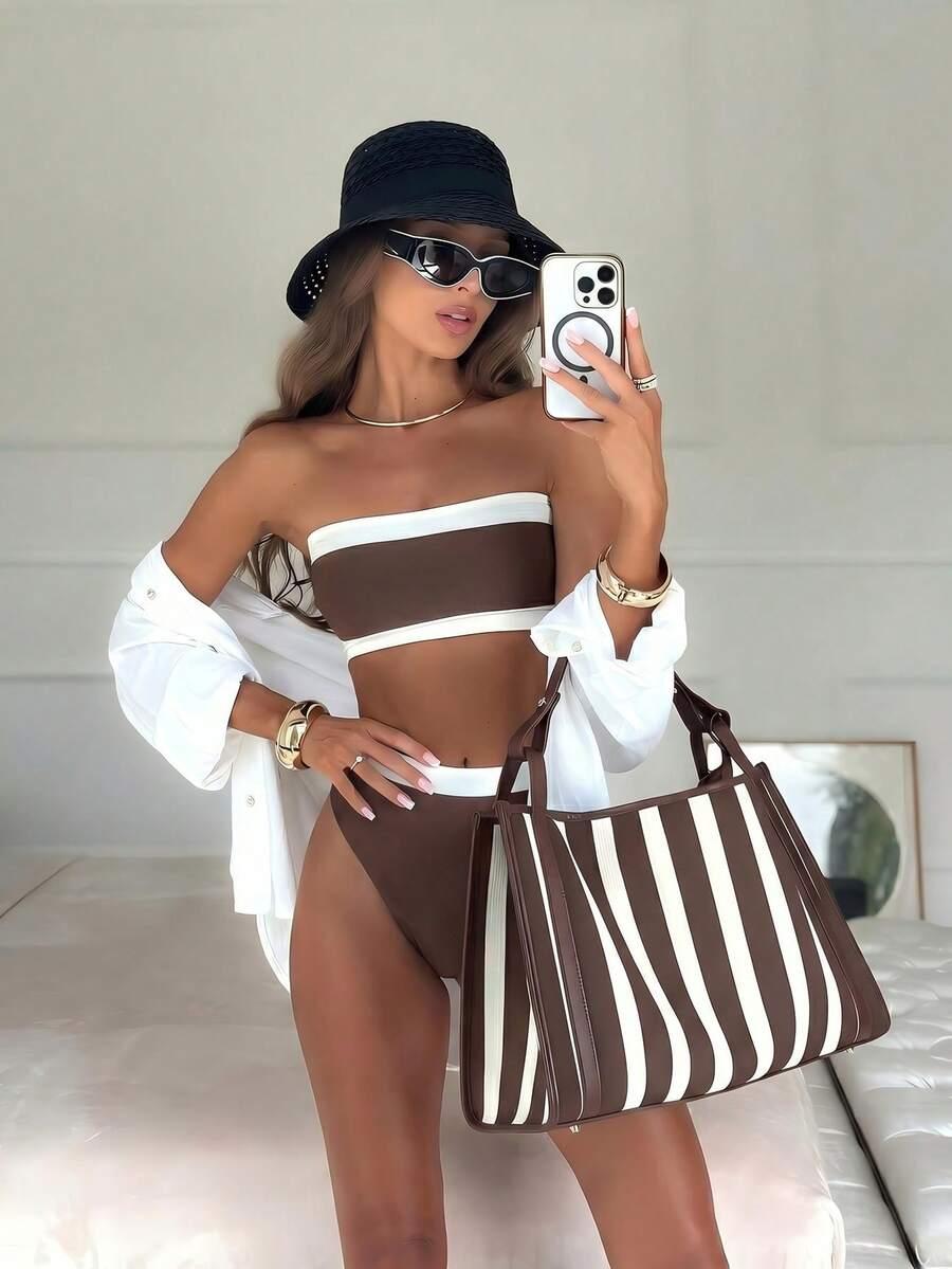 SHEIN DWUCZĘŚCIOWY STRÓJ KĄPIELOWY KONTRAST S09__XS