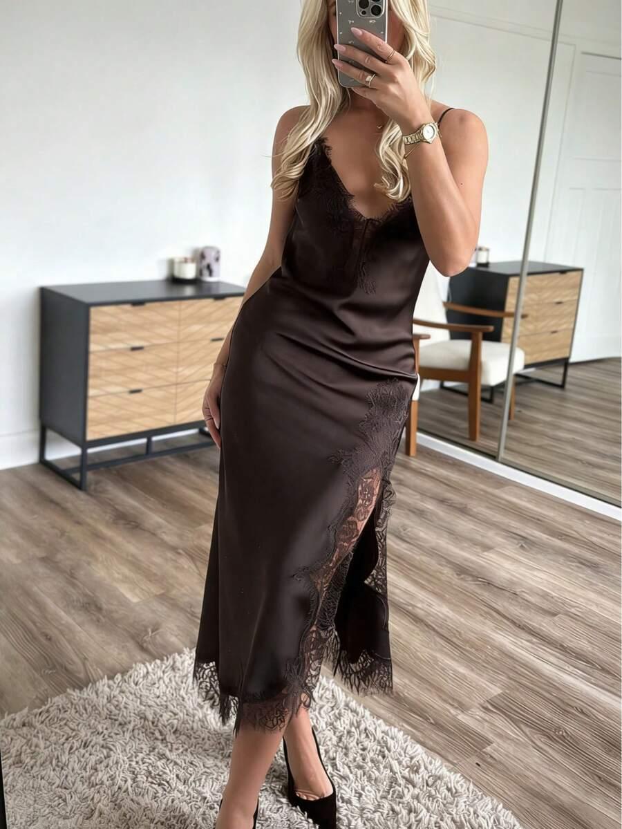 SHEIN BRĄZOWA ASYMETRYCZNA SUKIENKA S06__S