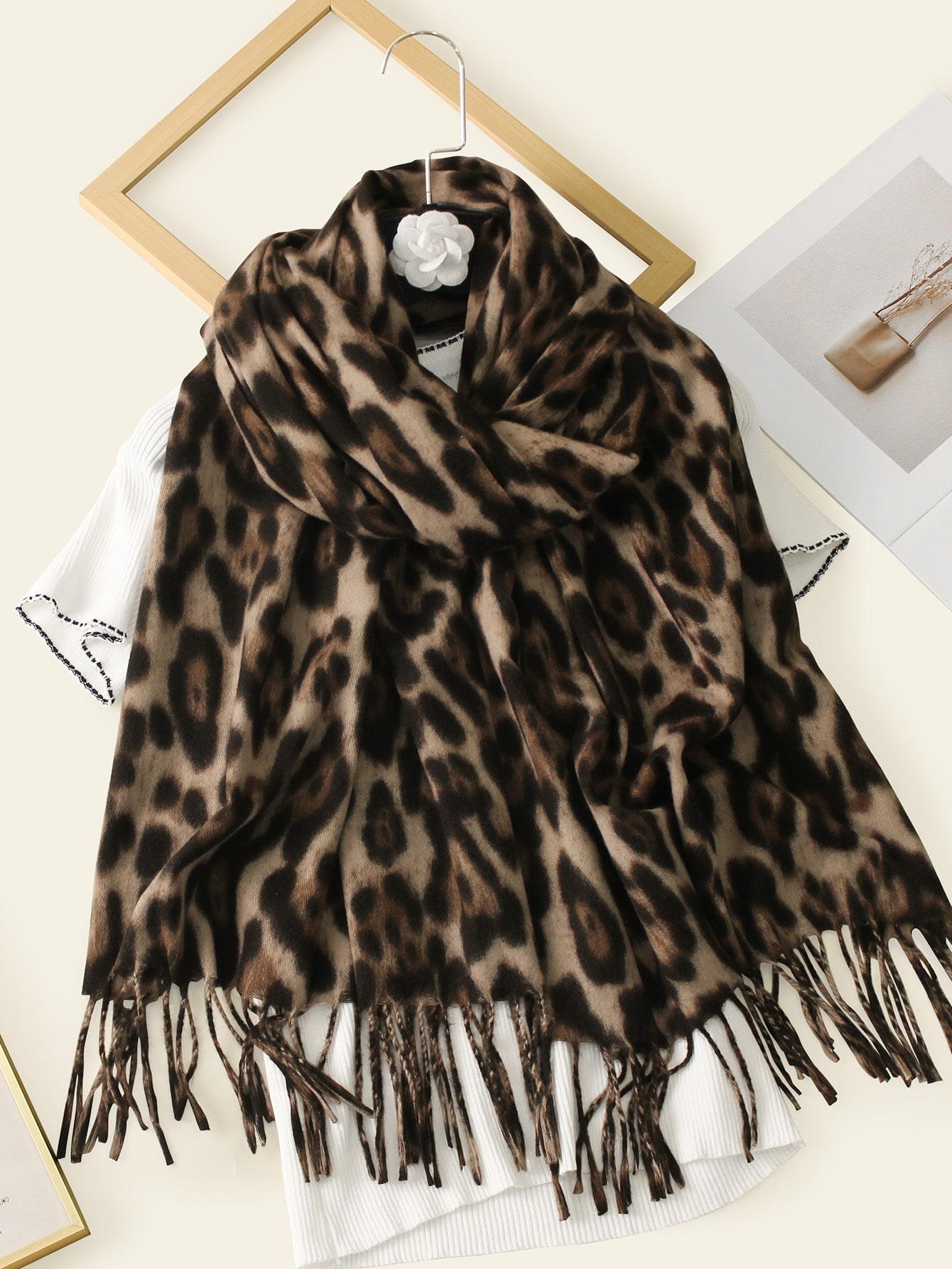 SHEIN SZAL ANIMAL PRINT FRĘDZLE W01__68X200