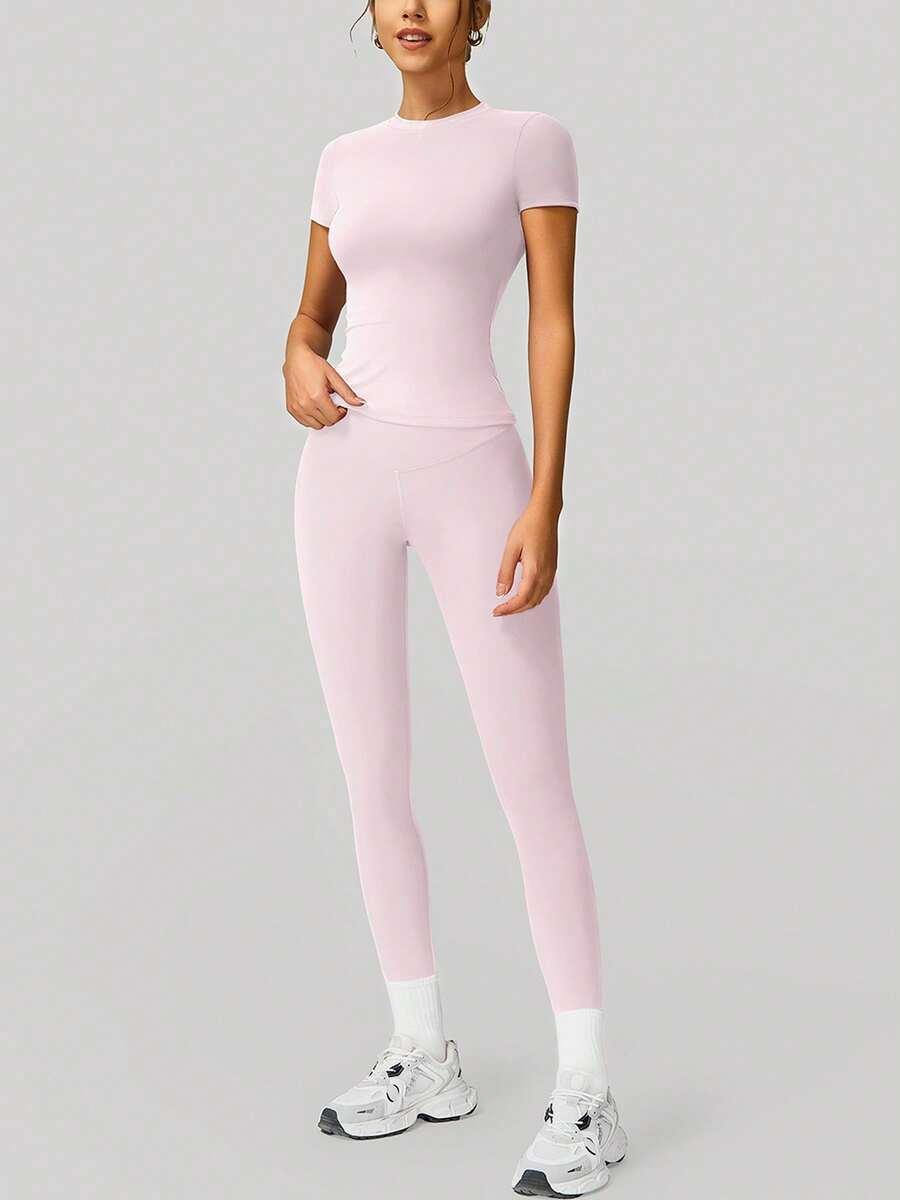 SHEIN RÓŻOWY KOMPLET T-SHIRT LEGGINSY