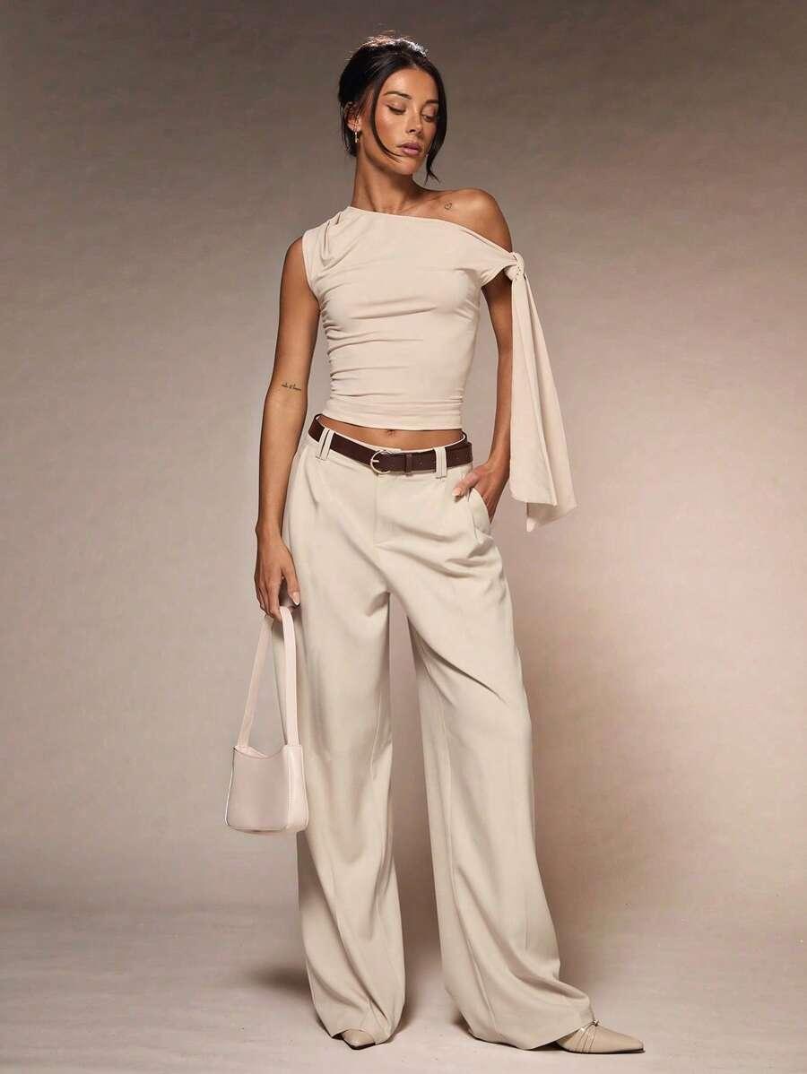 SHEIN BEŻOWE SPODNIE CASUAL S06__XL