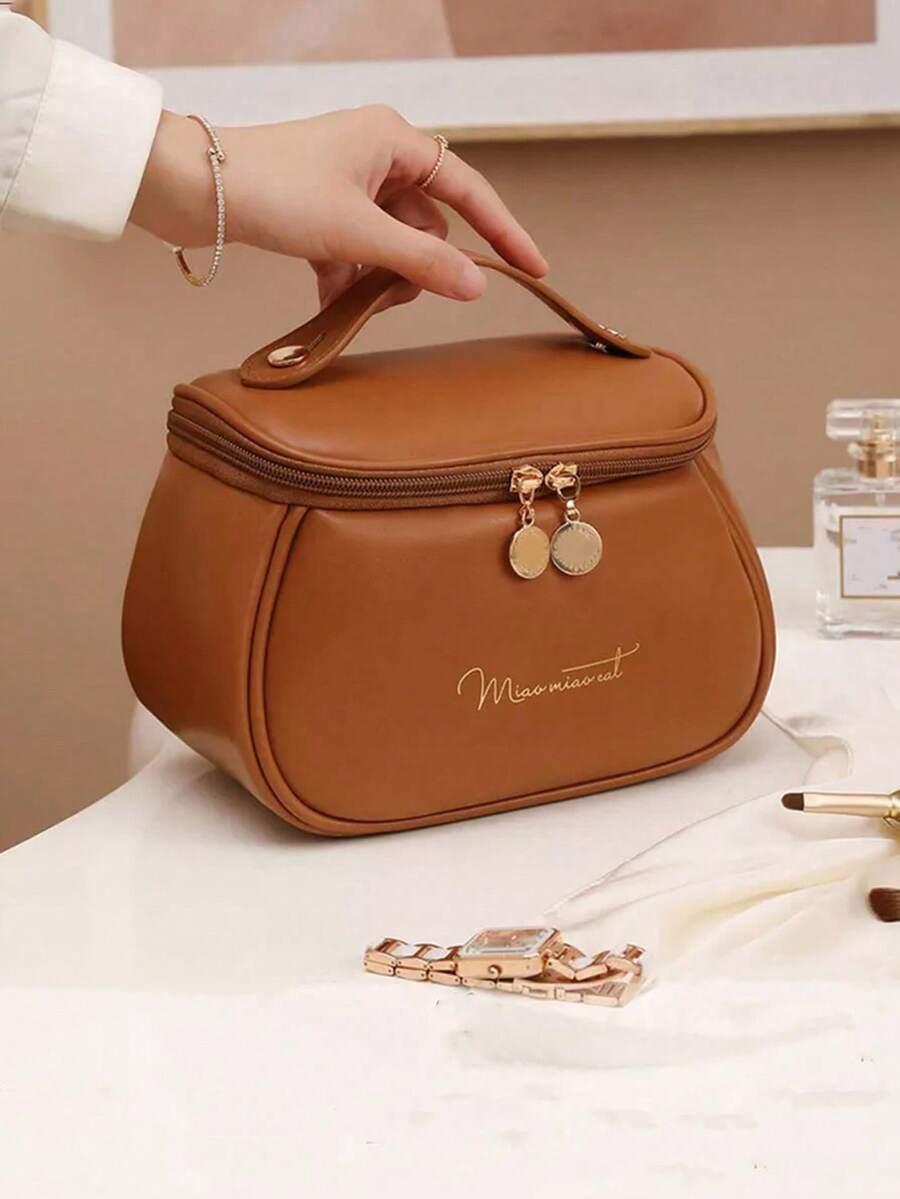 SHEIN BRĄZOWA KOSMETYCZKA ZAMEK S07__20X10X14CM