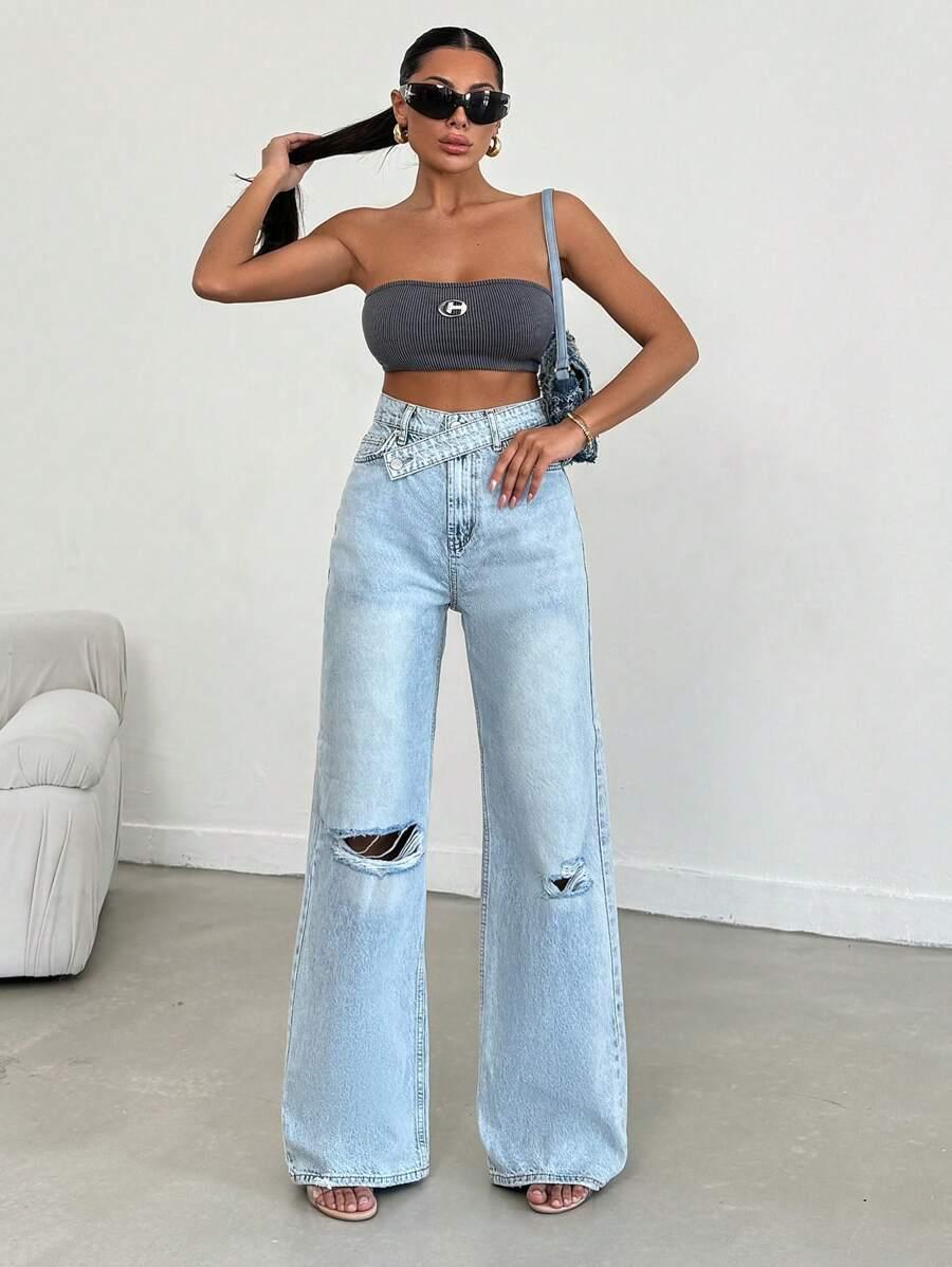 EURMUSE SPODNIE JEANS PROSTA NOGAWKA PRZETARCIA S06__S