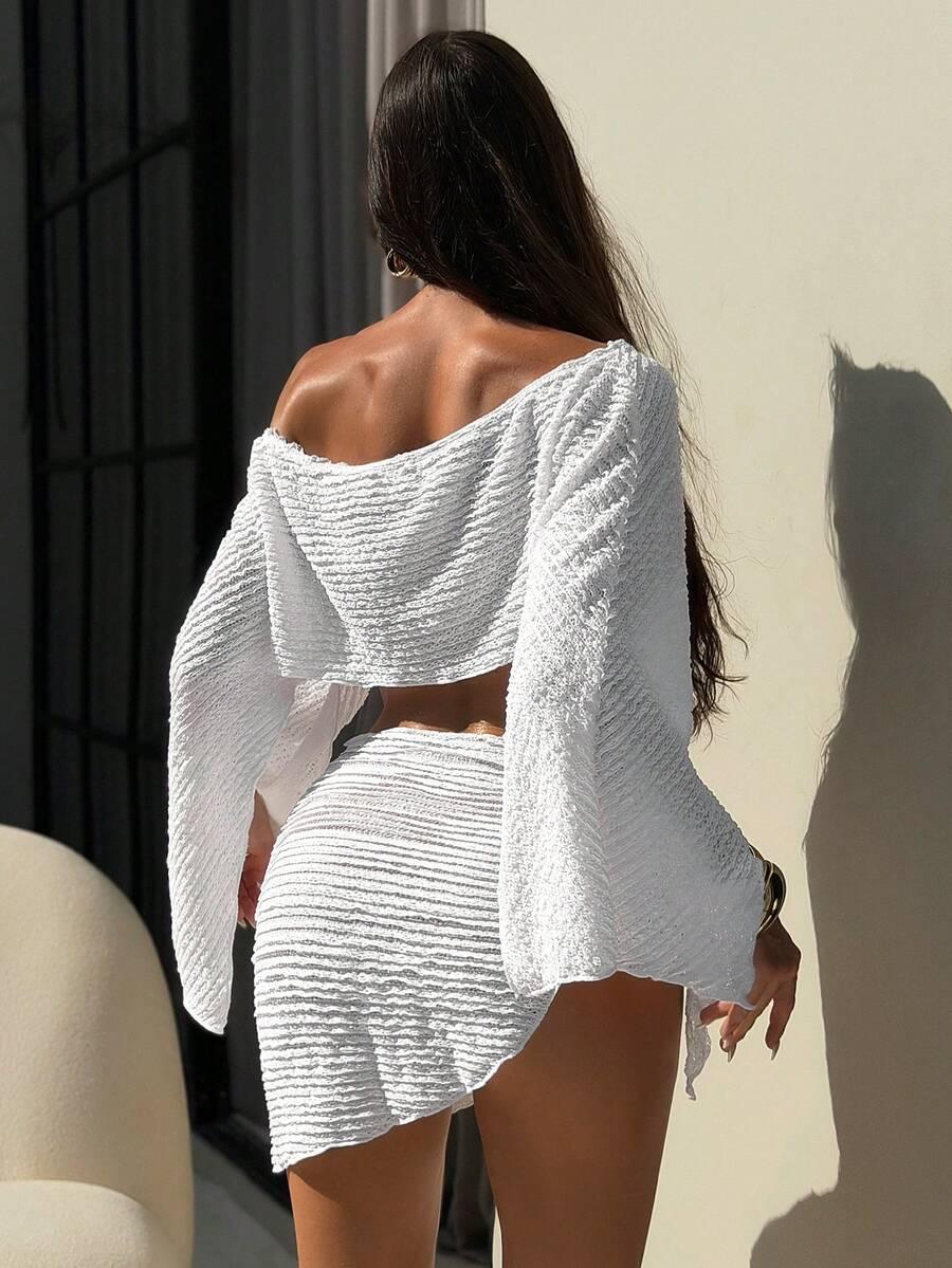 SHEIN BIAŁA BLUZKA PAREO KOMPLET PLAŻOWY S06__L