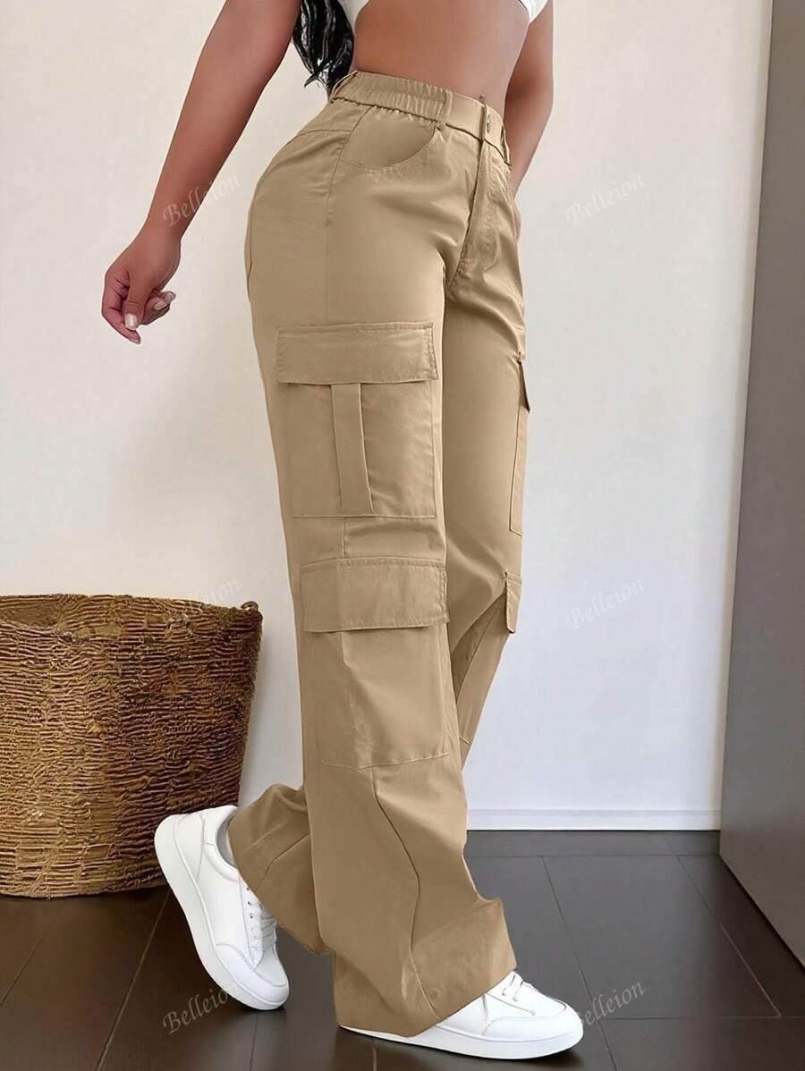 SHEIN BEŻOWE SPODNIE CARGO KIESZENIE PK01__S