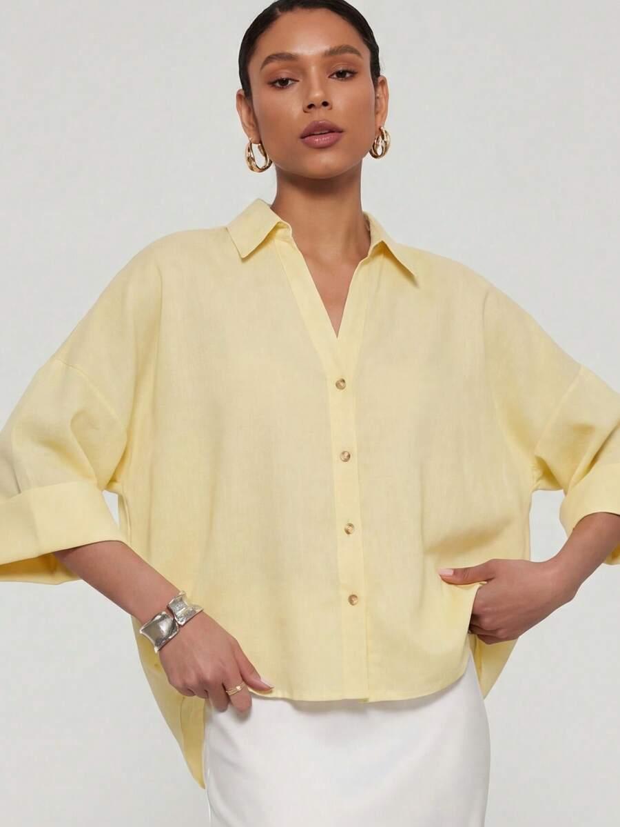 SHEIN ŻÓŁTA KOSZULA RĘKAW 3/4 S06__M