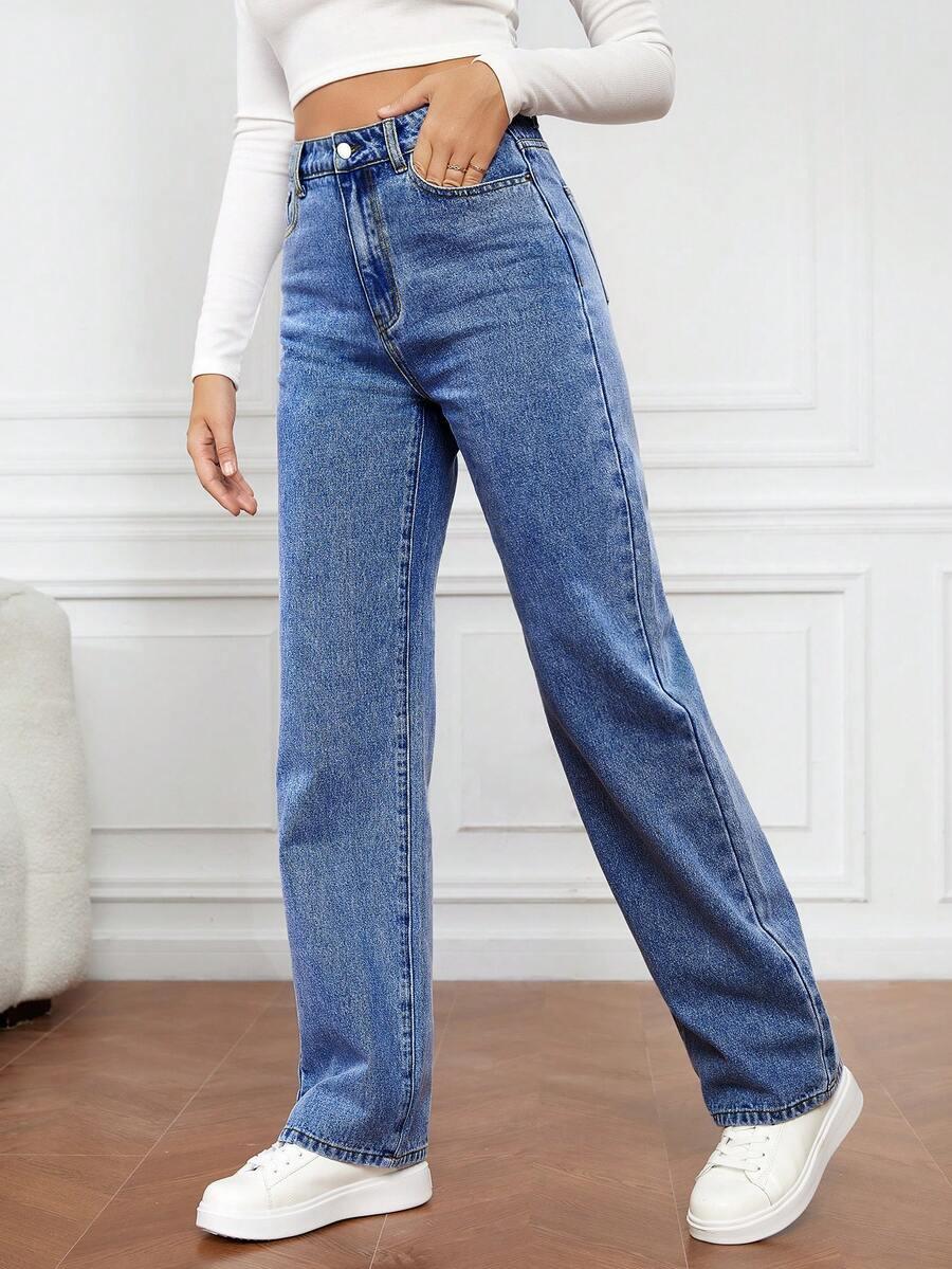 SHEIN NIEBIESKIE SPODNIE PROSTE JEANS WYSOKI STAN PK01__S
