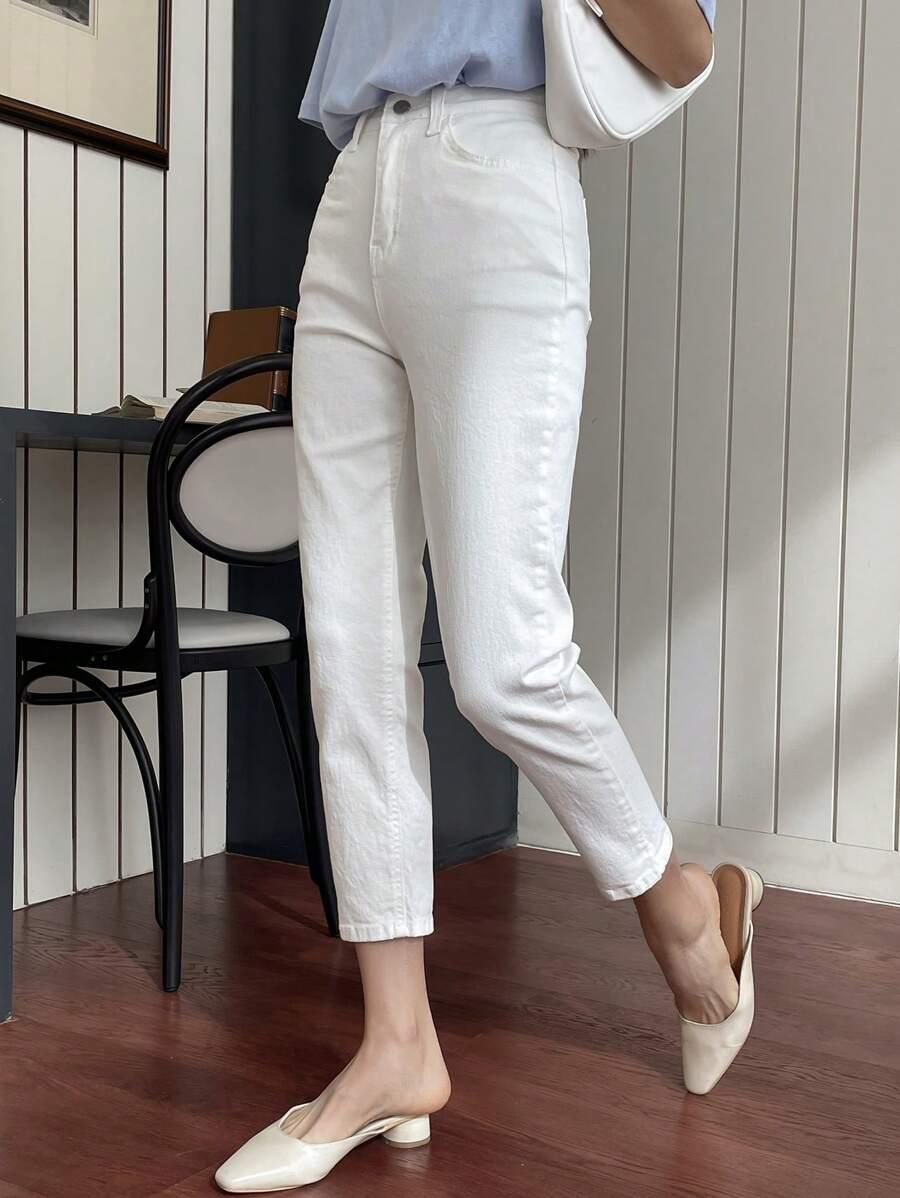 DAZY BIAŁE SPODNIE JEANS WYSOKI STAN S06__L