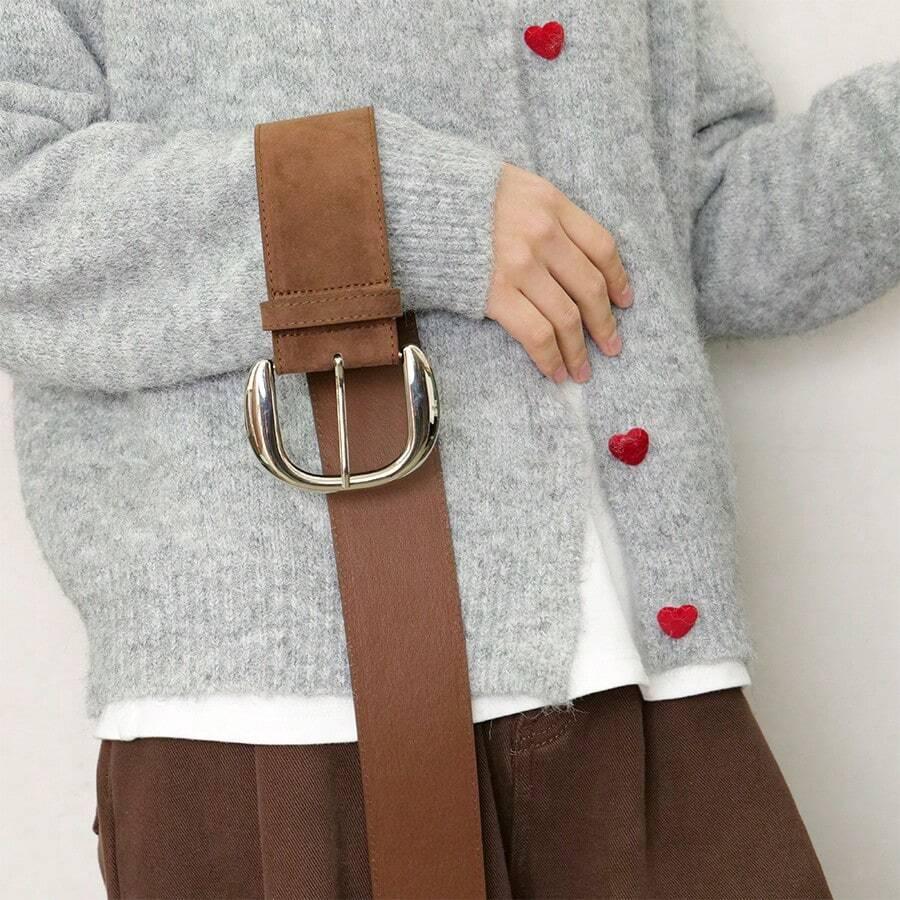 SHEIN BRĄZOWY PASEK IMITACJA ZAMSZU S07__115