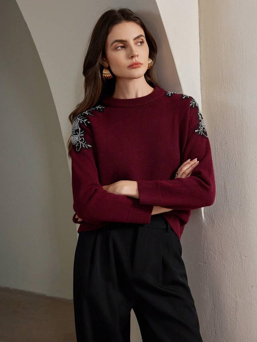 ANEWSTA BORDOWY SWETER ZDOBIENIA S06__L