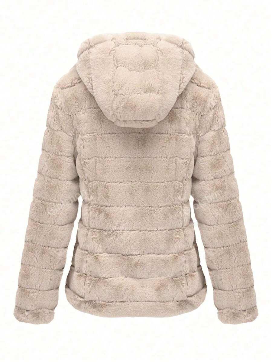 SHEIN BEŻOWE SZTUCZNE FUTRO ZAMEK W01__L