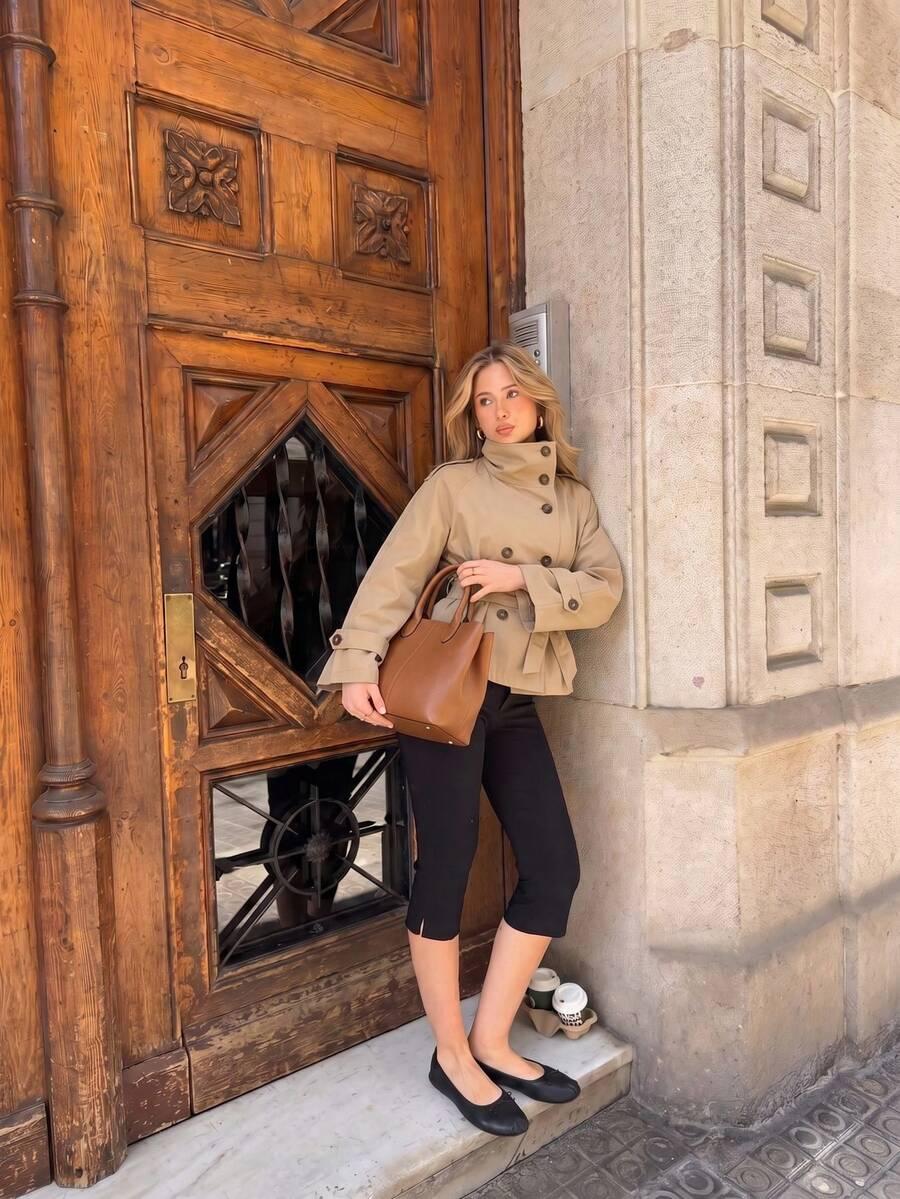 SHEIN BEŻOWY PŁASZCZ GUZIKI W01__S