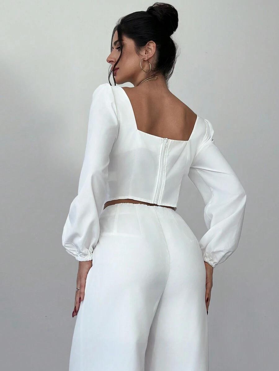 SHEIN BIAŁY KOMPLET BLUZKA SPODNIE S06__M