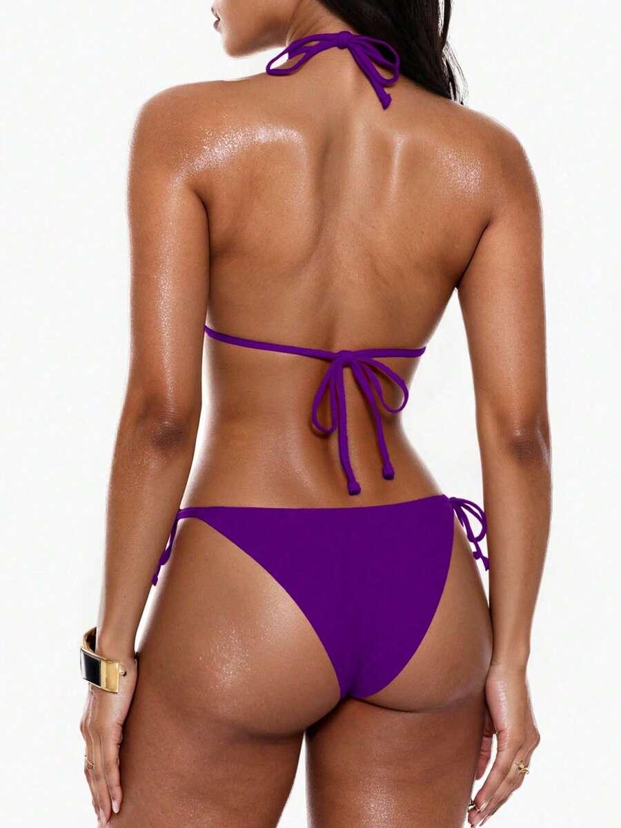 SWIM BASICS FIOLETOWY KOMPLET BIKINI WIĄZANIE PK01__S