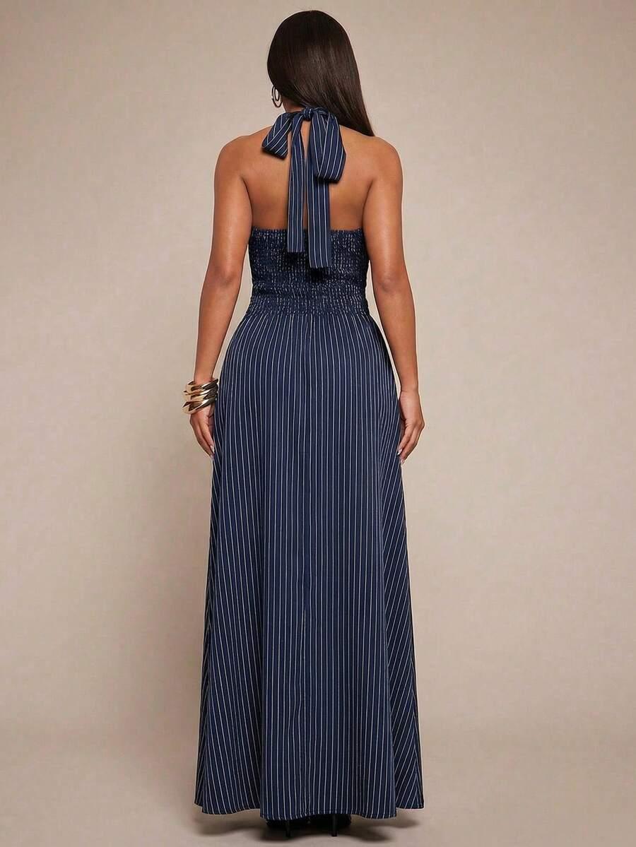 SHEIN MAXI SUKIENKA V-NECK WZÓR PASKI S06__XS