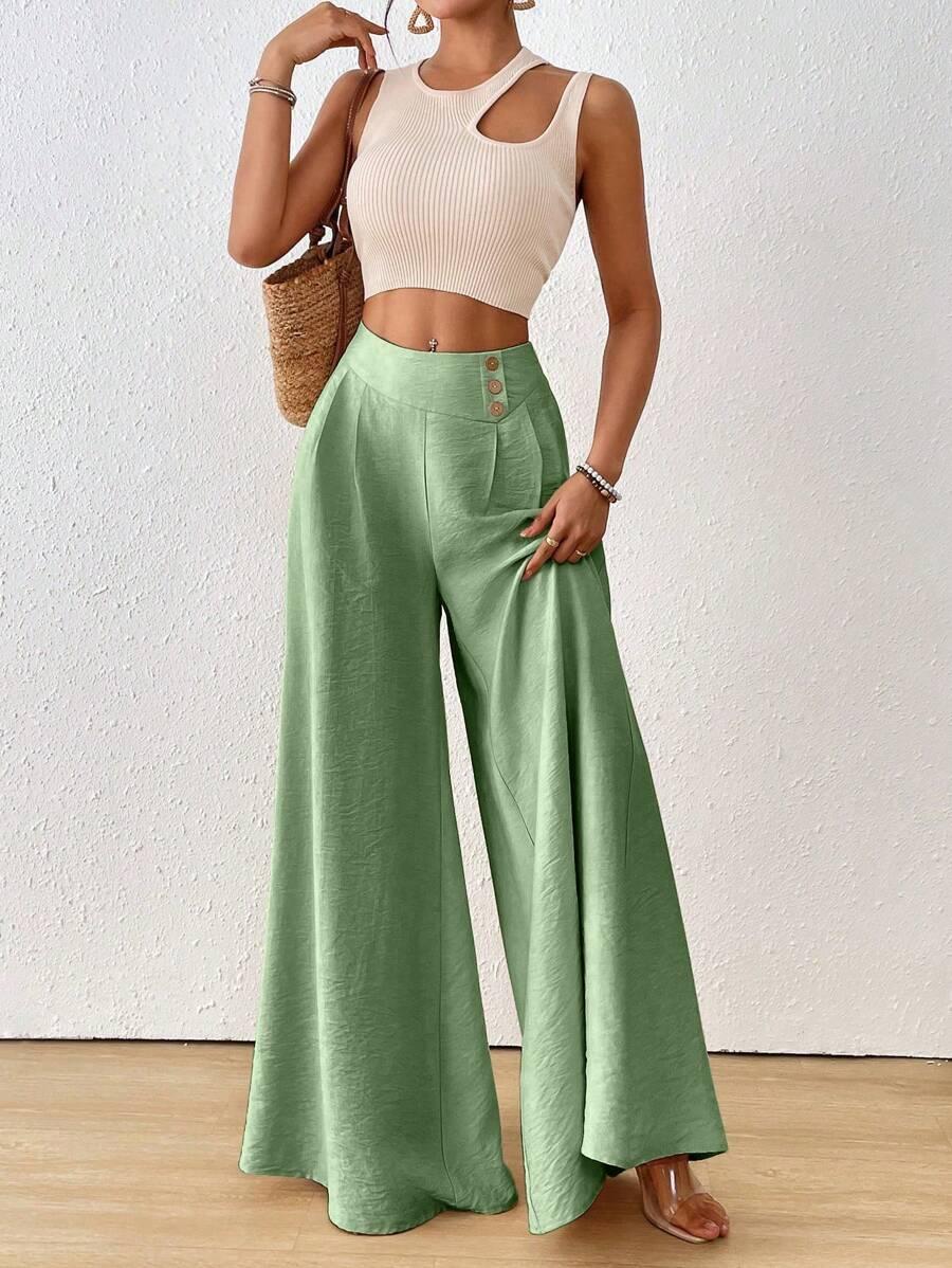 SHEIN ZIELONE SPODNIE SZEROKA NOGAWKA S06__M