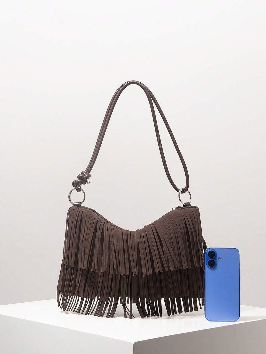 SHEIN BRĄZOWA TOREBKA FRĘDZLE S07__20X31