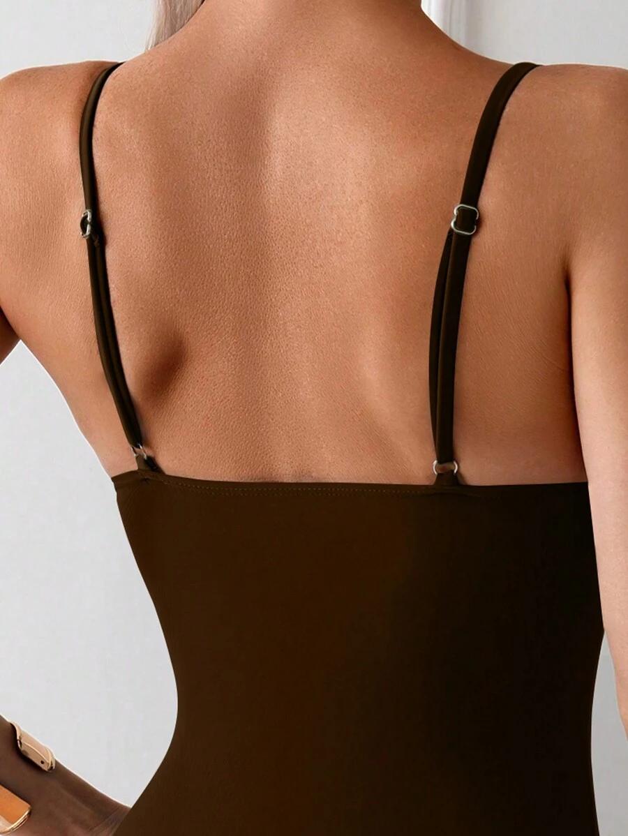 SHEIN BRĄZOWY JEDNOCZĘŚCIOWY STRÓJ KĄPIELOWY S09__L