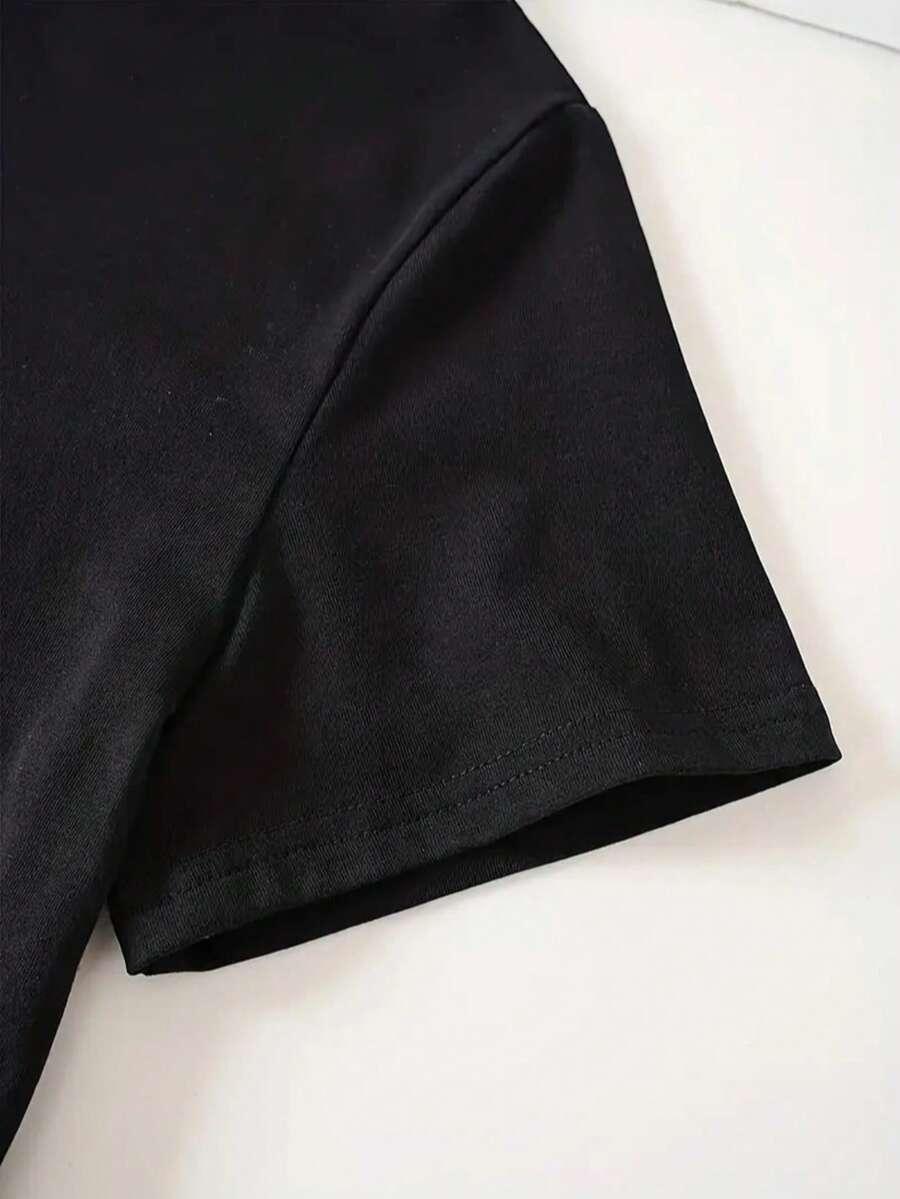 SHEIN CZARNY T-SHIRT NADRUK S06__M