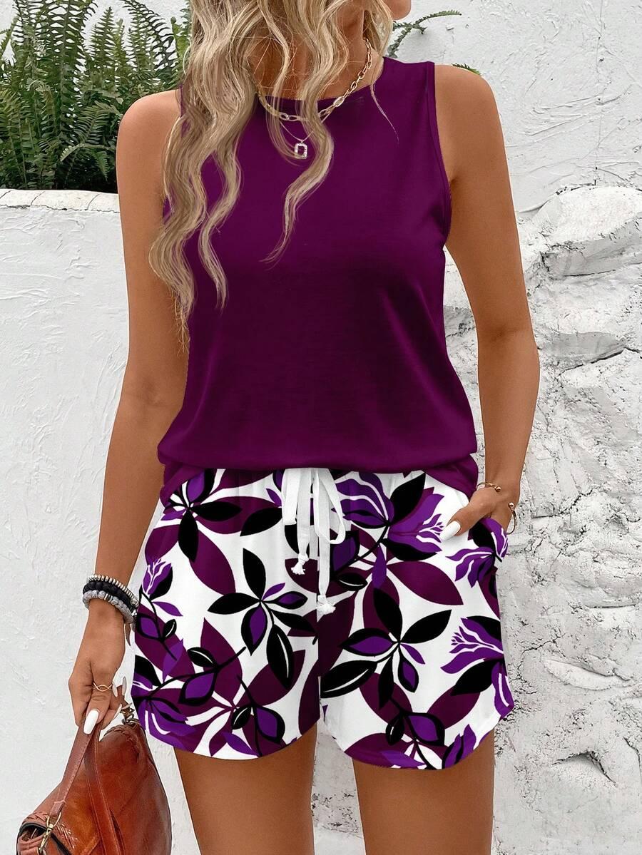 SHEIN FIOLETOWY TOP BEZ RĘKAWÓW S06__XL