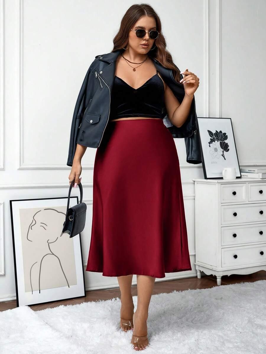 SHEIN CZERWONA SATYNOWA SPÓDNICA S06__50