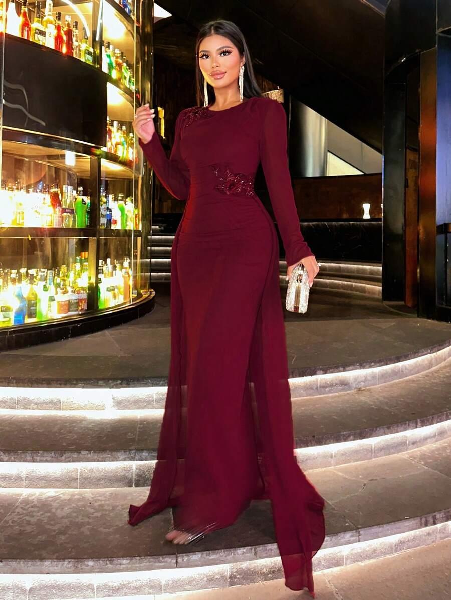 SHEIN BORDOWA MAXI SUKIENKA ZDOBIENIE S06__XXL