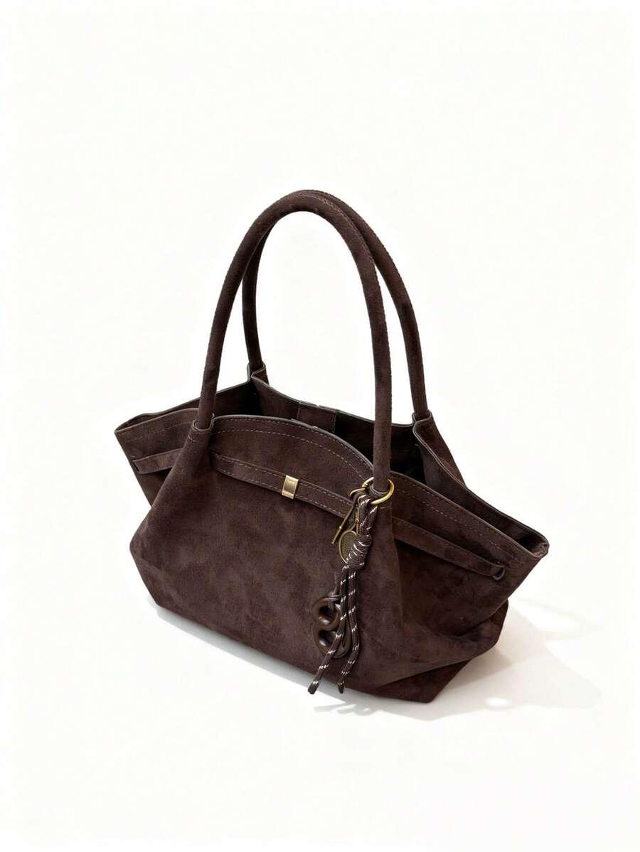SHEIN BRĄZOWA TOREBKA IMITACJA ZAMSZU S07__12X25X28