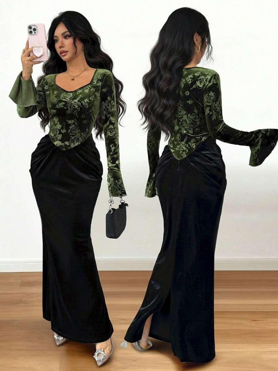 ELENZGA MAXI SUKIENKA WZÓR KWIATY S06__XL
