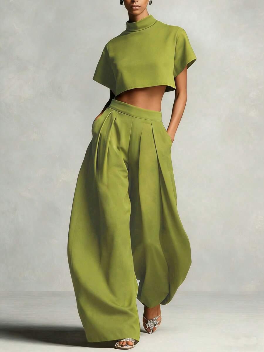 SHEIN ZIELONY KOMPLET TOP SPODNIE S06__L