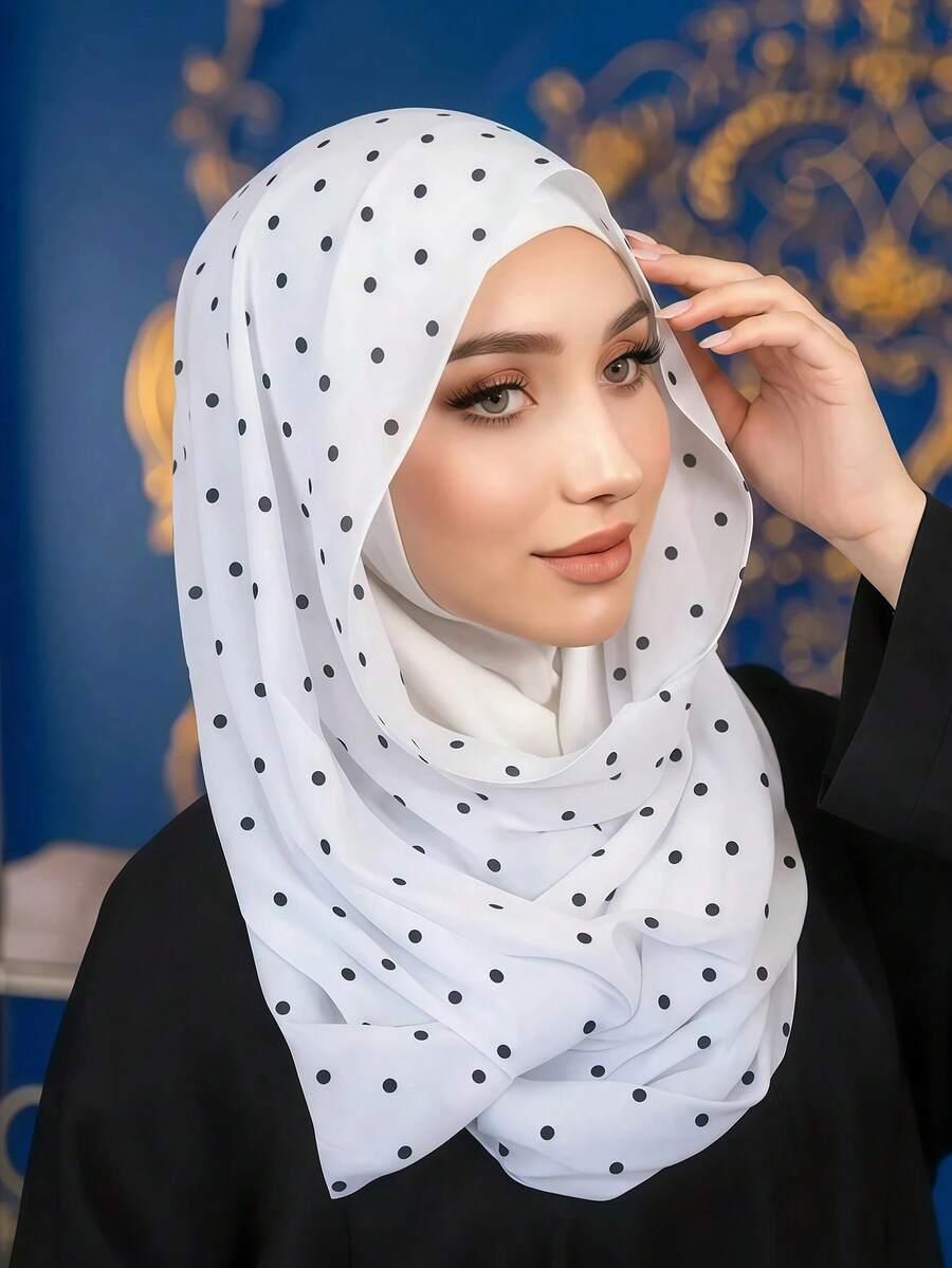 SHEIN BIAŁA CHUSTA W GROSZKI HIDŻAB S07