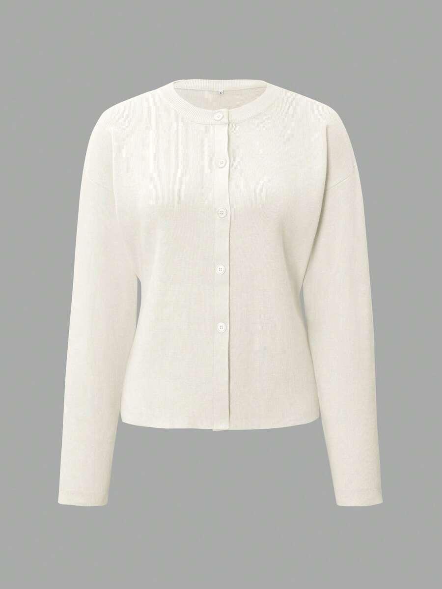 SHEIN KREMOWY ROZPINANY SWETER S06__S