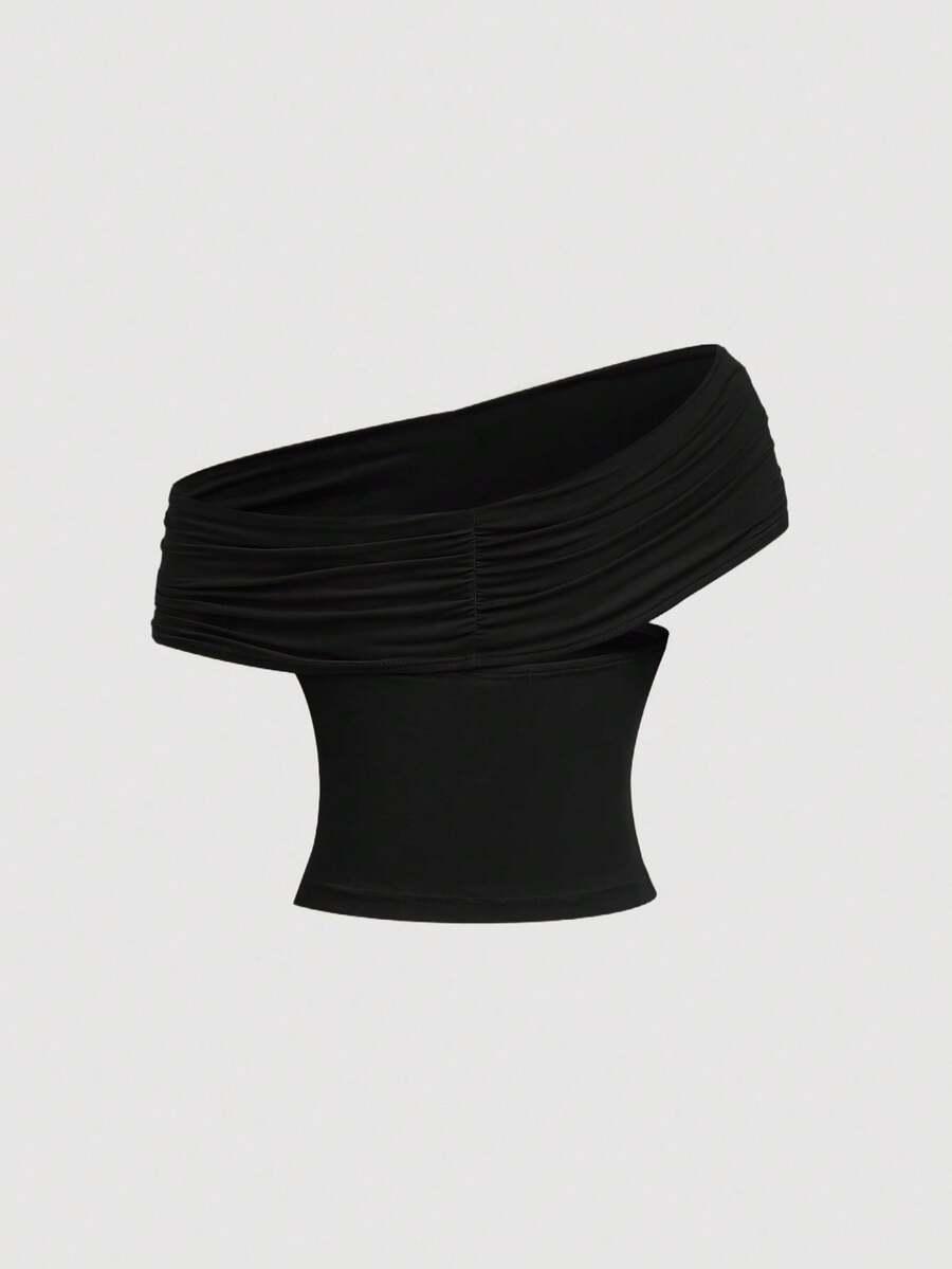 SHEIN CZARNY TOP ODKRYTE RAMIONA S06__L
