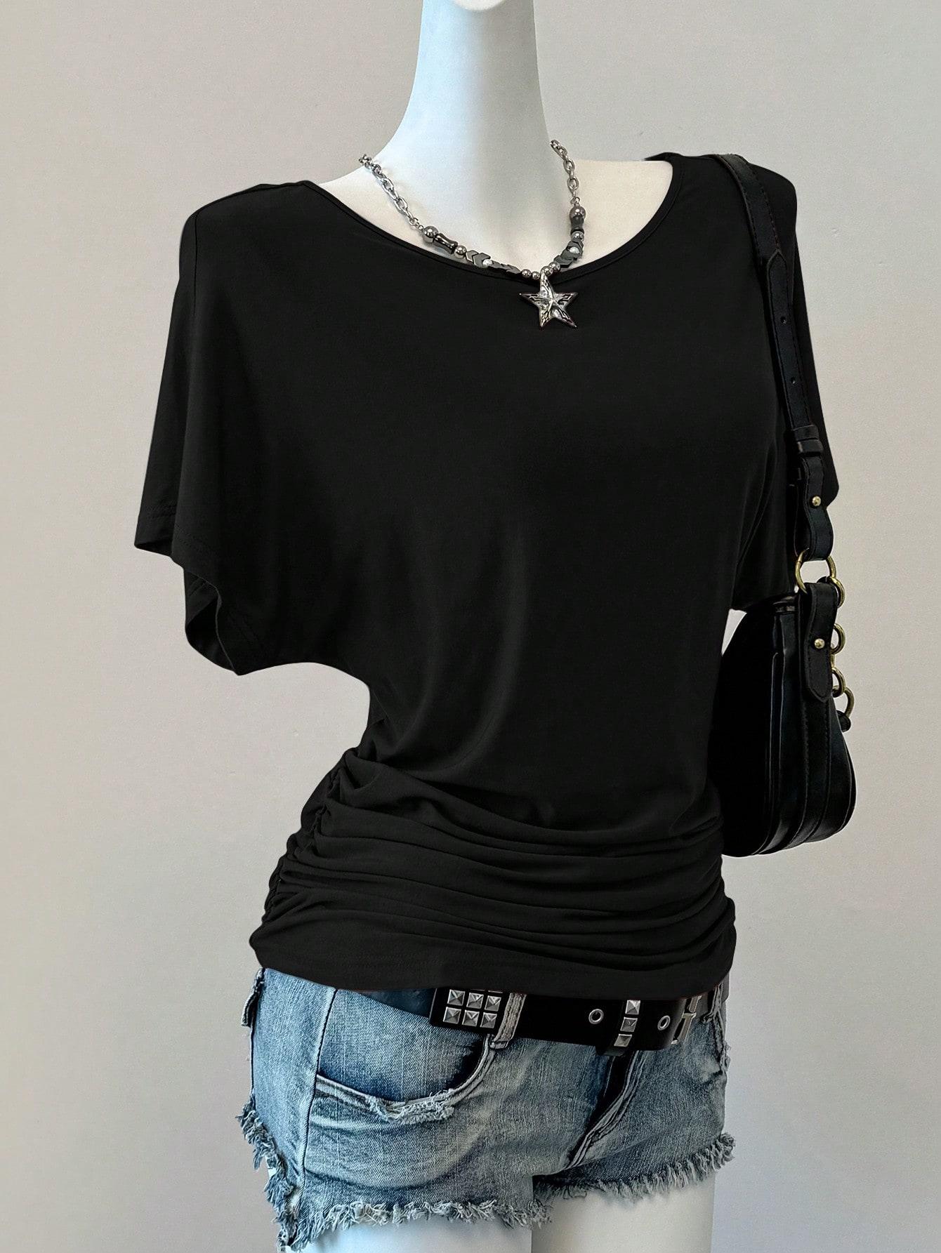 SHEIN CZARNA BLUZKA KRÓTKI RĘKAW S06__XS