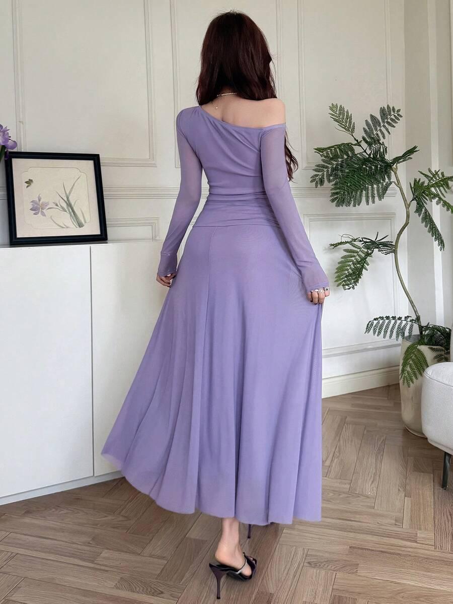 SHEIN FIOLETOWA MAXI SUKIENKA S06__L