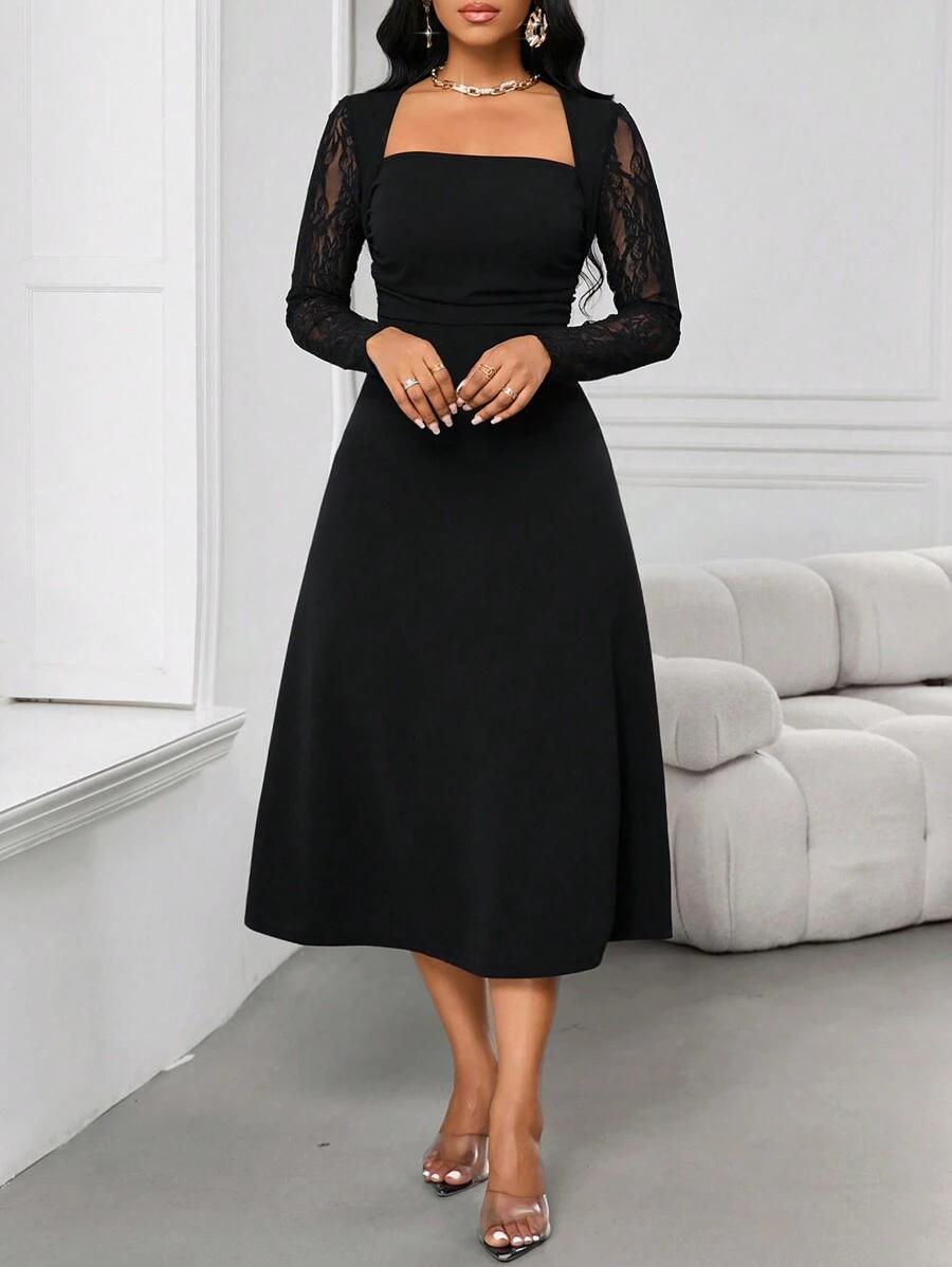 SHEIN CZARNA MIDI SUKIENKA S06__S